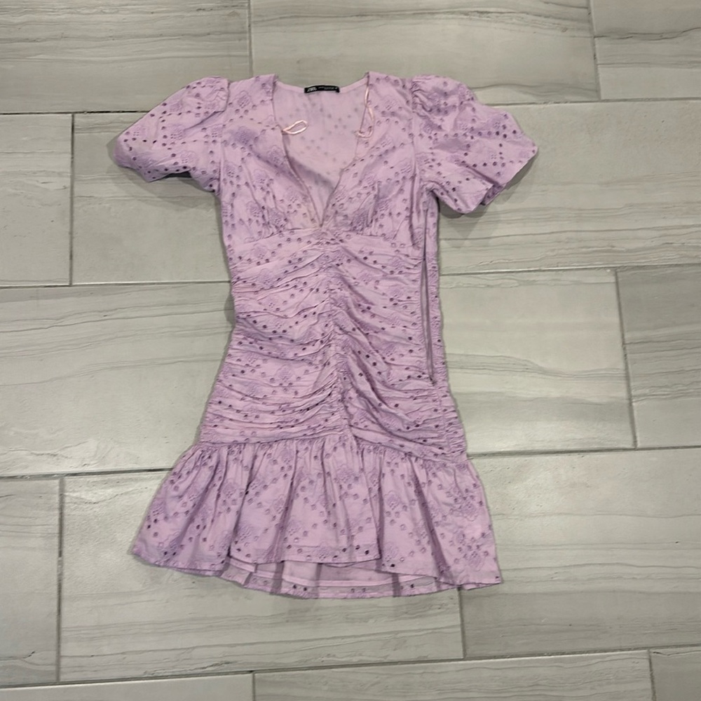 Zara Lilac Eyelet Openwork Embroidered Dress